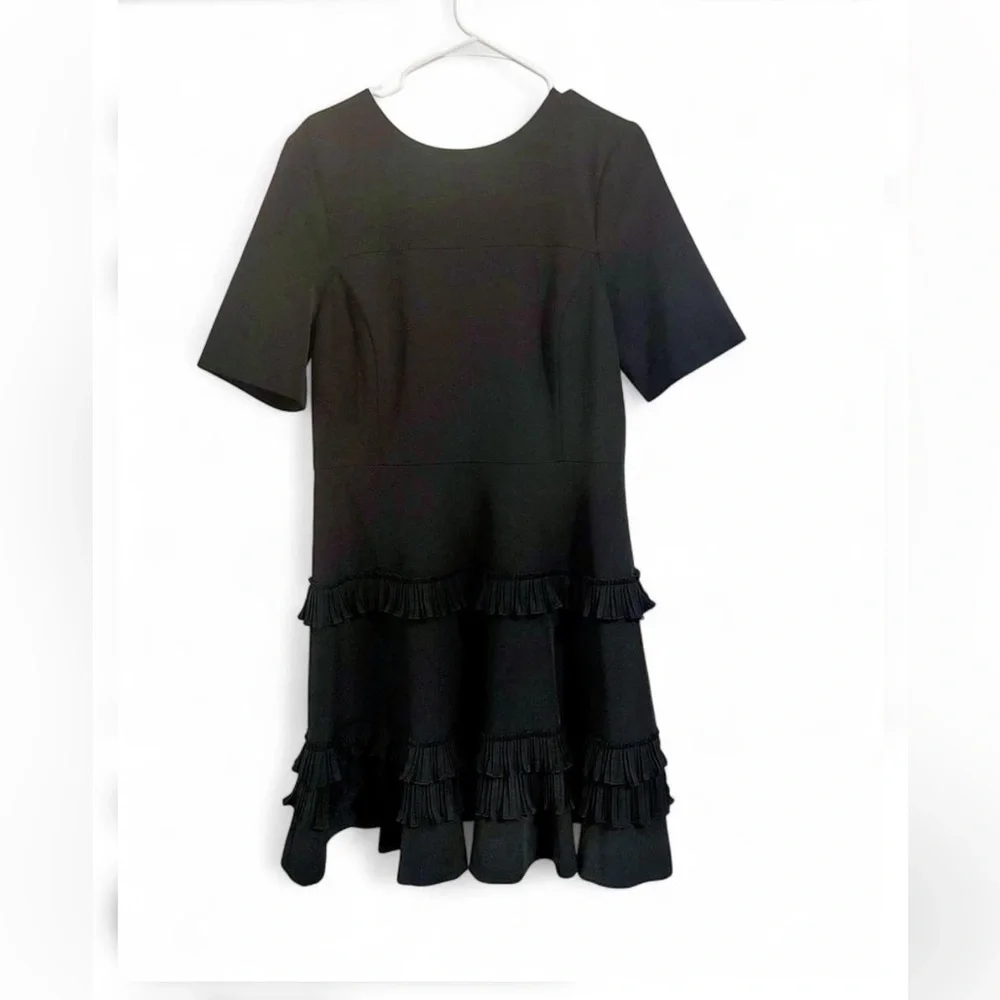 Gibson Latimer sz 10 black short sleeve midi dress ruffle flounce skirt LBD